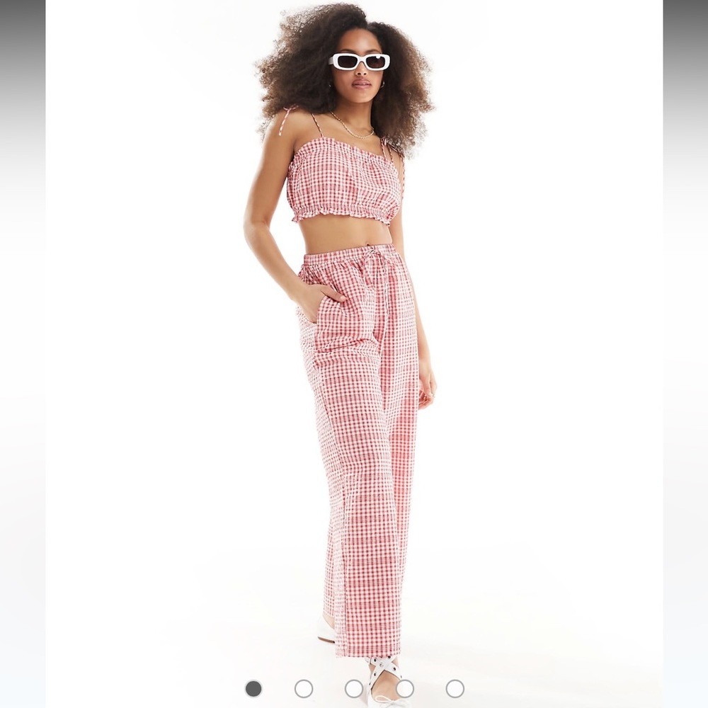 Gingham Matching Set - Bandeau top and pull on pants from ASOS
